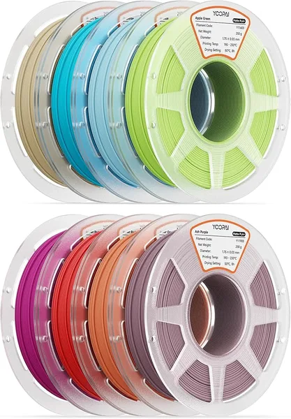 Yoopai 250g PLA+ Matte Filament Bundle, 3D Printer Filament Bundle Multicolor, Individually Vacuum Packed, 250g Spool, 8 Rolls, Desert Tan+Ice Blue+Apple Green+Orange+Turquoise+Red+Plum+AshPurple
