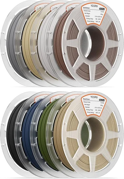 Yoopai 250g PLA+ Matte Filament Bundle, Individually Vacuum Packed, 250g Spool, 8 Rolls, Bone White+Earth Brown+Desert Tan+Wood Brown+Nardo Grey+Charcoal Black+Navy Blue+Dark Green