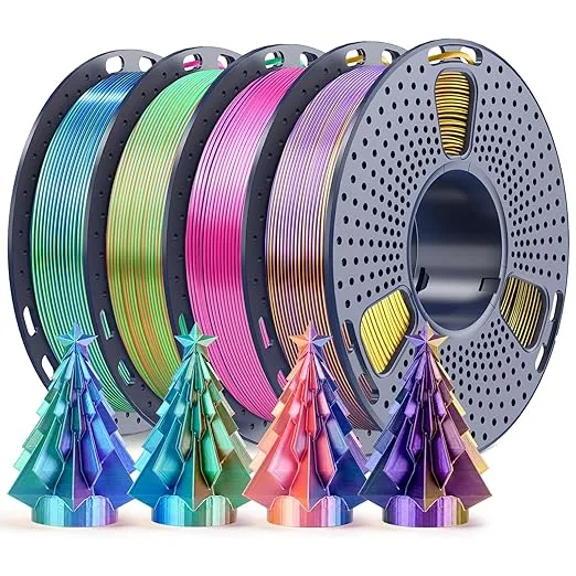 Yoopai 250g Silk Triple Color PLA Filament Bundle, SUNLU 3D Printer Filament, Coextruded Shiny PLA, Vacuum Packed, 4 Rolls, BlackGoldPurple+RedYellowBlue+OrangeBlueGreen+BlueGreenPurple