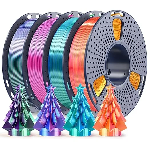 Yoopai 250g Silk Dual Color PLA Filament Bundle, SUNLU 3D Printer Filament, Coextruded Shiny Multicolor PLA, Individually Vacuum Packed, 4 Rolls, Red Gold+Blue Green+Red Blue+Green Purple