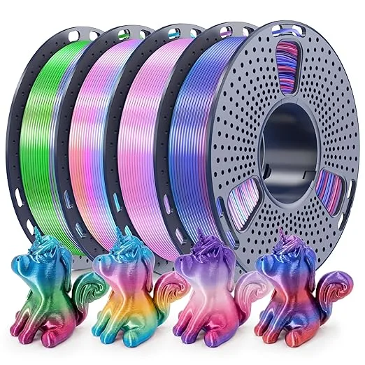 Yoopai 250g Rainbow Silk PLA Filament, SUNLU 3D Printer Silk PLA Filament Bundle,Shiny Silk Multicolor Filament Bundle, Fast Color Change Multicolor PLA, 4 Rolls, Rainbow02+03+04+06