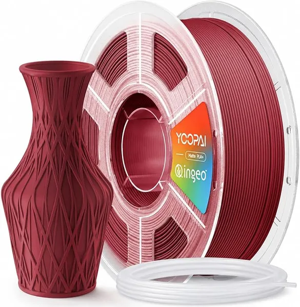 Yoopai YOOPAI PLA+ Matte Filament with 2M PTFE Teflon Tube, 1KG (2.2lbs) 3D Printer Filament, Dimensional Accuracy +/-, Matte Surface Texture, Burgundy Red