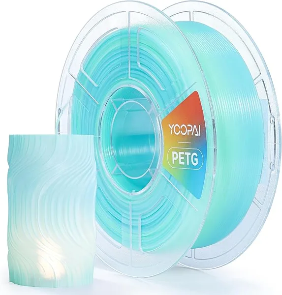 Yoopai YOOPAI PETG Filament, High Clarity, Clean Surface, Consistent Printing, 1KG (2.2lbs) 3D Printer Filament, Transparent Blue-Green Gradient