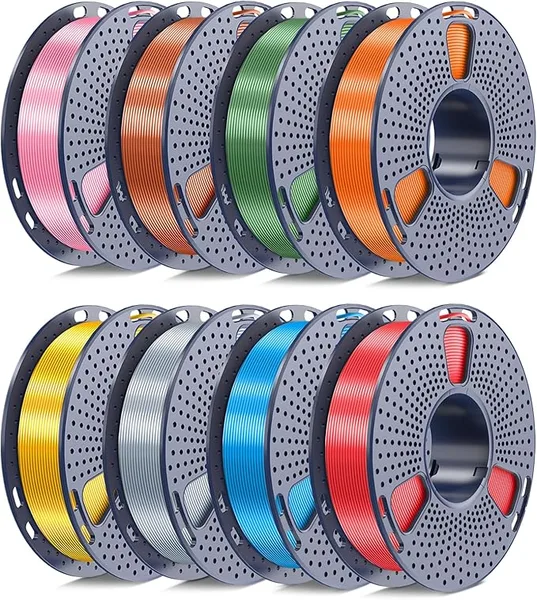Yoopai SUNLU Silk PLA+ Filament Multicolor 250gx8, Silky Glossy PLA Plus 3D Printer Filament Bundle for Bambu Lab 3D Printers, Gold+Silver+Red+Bronze+Copper+Blue+Pink+Orange