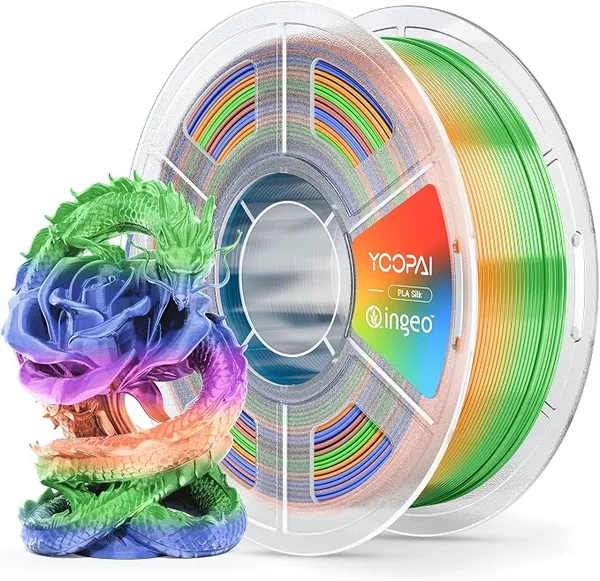 Yoopai YOOPAI Silk Rainbow PLA Filament, Multicolor Gradient PLA 3D Printer Filament, Glossy Silk Shine, Smooth Printing, Color Changing Filament 1kg Spool (2.2lbs)，Rainbow Silk 05