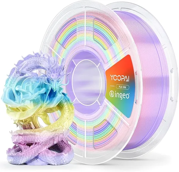 Yoopai YOOPAI Silk Rainbow PLA Filament, Multicolor Gradient PLA 3D Printer Filament, Glossy Silk Shine, Smooth Printing, Color Changing Filament 1kg Spool (2.2lbs)，Rainbow Silk Macaron