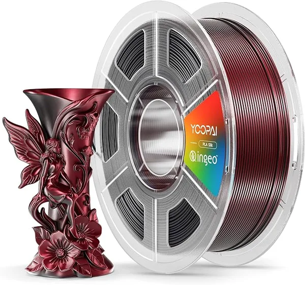 Yoopai YOOPAI Dual Color Silk PLA Filament, Two-Tone Coextrusion PLA 3D Printer Filament, Shiny Color Change Finish, Enhanced Formula for Stable Printing, 1kg Spool, Black Red