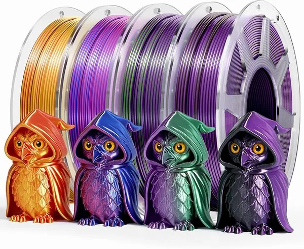 Yoopai YOOPAI Dual Color Silk PLA Filament Bundle, Multicolor 250g x4, Shiny Gradient PLA with Dynamic Color Shift for Bambu Lab & FDM 3D Printers, Red Gold+Red Blue+Purple Green+Black Purple