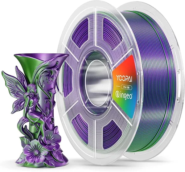 Yoopai YOOPAI Dual Color Silk PLA Filament, Two-Tone Coextrusion PLA 3D Printer Filament, Shiny Color Change Finish, Enhanced Formula for Stable Printing, 1kg Spool, Purple Green