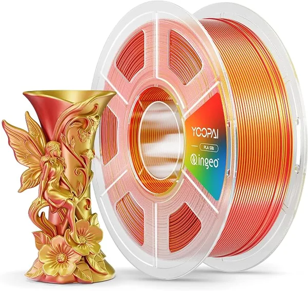 Yoopai YOOPAI Dual Color Silk PLA Filament, Two-Tone Coextrusion PLA 3D Printer Filament, Shiny Color Change Finish, Enhanced Formula for Stable Printing, 1kg Spool, Red Gold