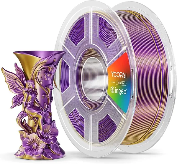 Yoopai YOOPAI Dual Color Silk PLA Filament, Two-Tone Coextrusion PLA 3D Printer Filament, Shiny Color Change Finish, Enhanced Formula for Stable Printing, 1kg Spool, Purple Gold