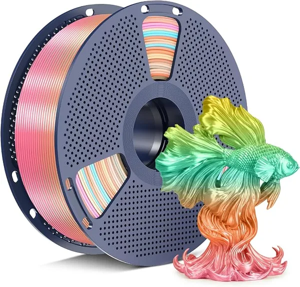 Yoopai SUNLU Silk Rainbow PLA Filament, Multicolor Gradient 3D Printer Filament, Smooth Shiny Finish, Color Transition Every 8 Meters, 1kg (2.2lbs), Light Green-Orange-Light Pink-Yellow, Rainbow 05