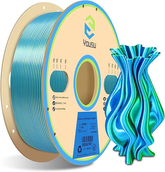 Yousu YOUSU Silk PLA Filament, 3D Printer Filament Coextrusion Filament Dual Color, Compatible with Most of 3D Printer, Silk Blue Green 1kg(2.2lbs).