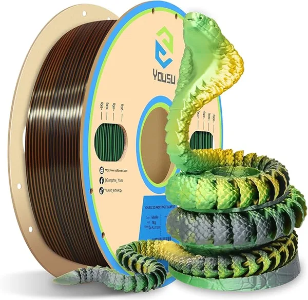 Yousu YOUSU Silk PLA 3D Printer Filament, Tri-Color Coextrusion PLA Filament,Shiny Silk Coextruded PLA,Silk Gold-Green-Black Three-Color Filament,1kg/2.2lbs