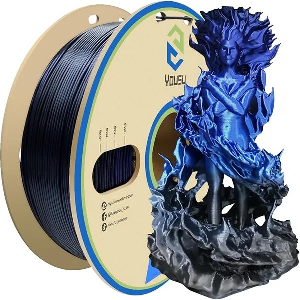Yousu YOUSU PLA Filament, 3D Printer Filament Silk Black Blue Color Changing Filament 3D Printing Gradient Filament 1.75 +/-, 1kg.