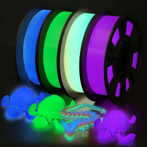 Yousu YOUSU 3D Printer Filament Bundle, Glow in The Dark Filament Multicolor, Green, Blue, Purple and Rainbow, PLA Filament, Dimensional Accuracy +/-, 250g X 4 Pack