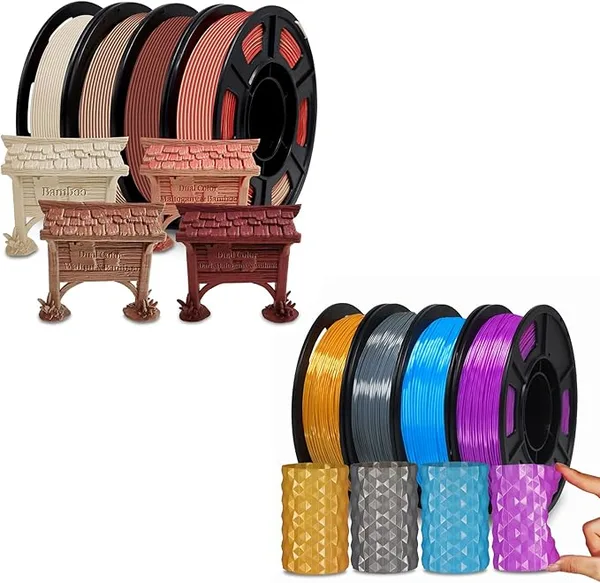 Yousu YOUSU 95A TPU 3D Printing Flexible Filament 4x250g+ Dual Color Wood PLA Filamentt 4x250g，Total 8x250g