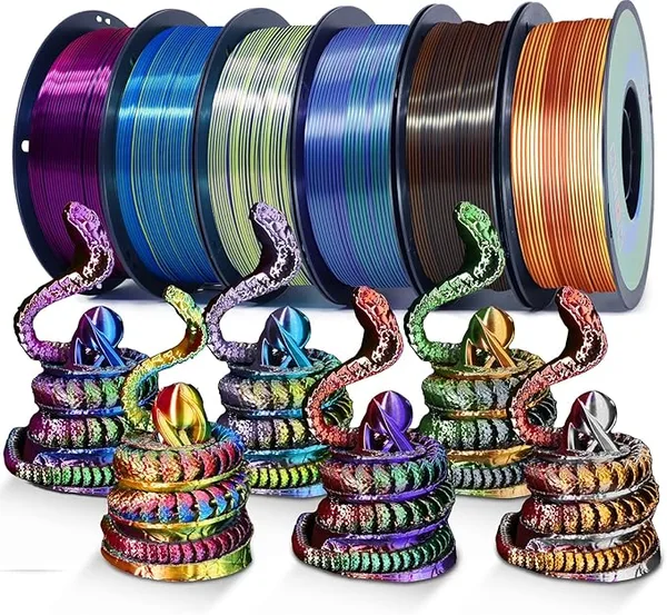 Yousu YOUSU 3D Printer Filament Silk PLA Filament Rainbow Color Tri Color Filament 6 * 1kg Pack.
