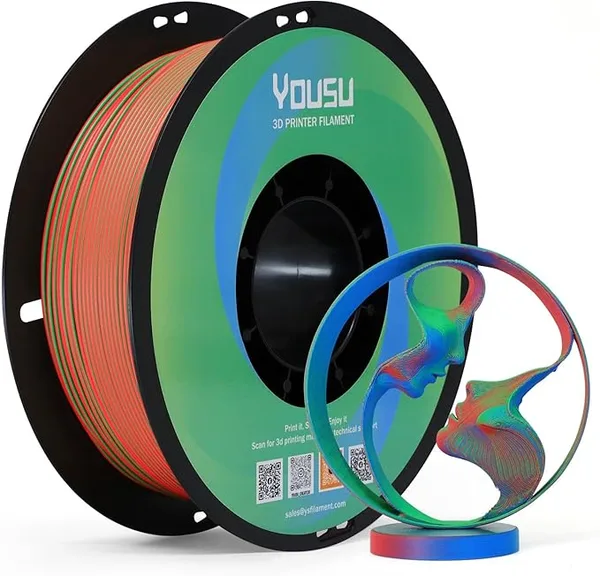 Yousu YOUSU Matte PLA Filament Tri-Colors Magic Color Change Filament, Matte Red Blue Green 3 in 1 Coextrusion PLA Material, Fit Most 3D Printer, Matte Spool 1KG (2.2lbs