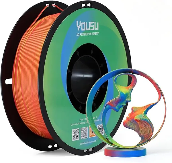 Yousu YOUSU Tri Colors Red Blue Yellow Matte PLA Filament 3 in 1 Magic Color Change 3D Printer Filament, Dimensional Accuracy +/-, 1KG/Roll, Work with Most 3D Printer