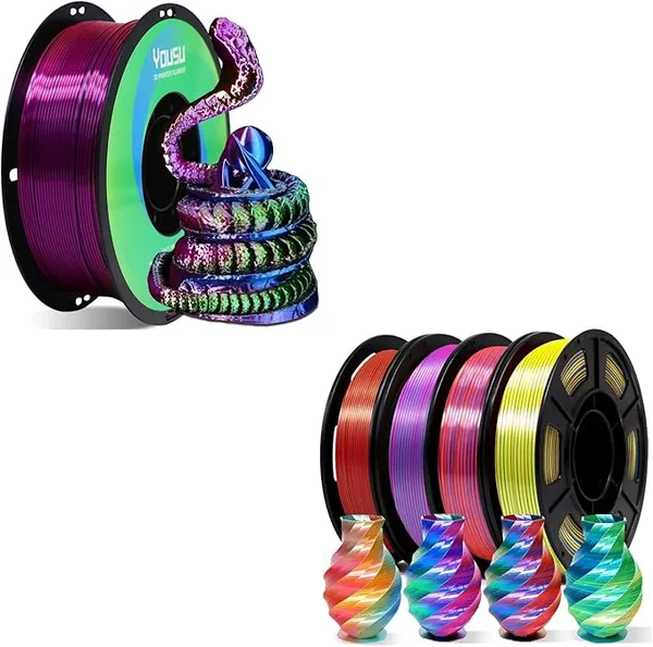 Yousu YOUSU Tri Color PLA 3D Printer Filament, Coextrusion Rainbow PLA Filament with Silk PLA Pink-Blue-Green, Multi Color 3D Printing Filament 250g Filament Pack.