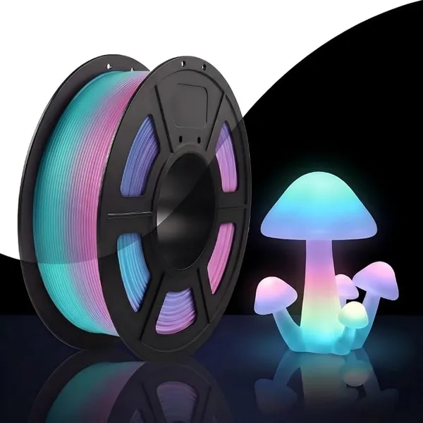 Yousu Glow in the Dark PLA Filament, 250g(0.55lbs) Neatly Wound 3D Printer Filament Dimensional Accuracy ±, Works with Most FDM 3D Printers, Light Glow PLA Ideal for Night Decor, Rainbow