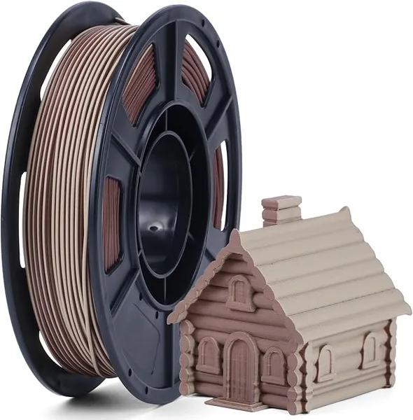 Yousu Dual Color PLA 3D Printer Filament, Natural & Walnut Wood Tone