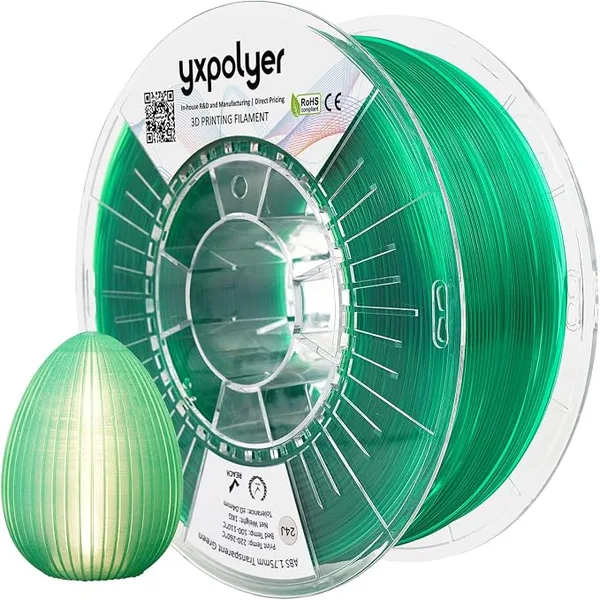 YXPOLYER YXPOLYER ABS Filament Low Odor 3D Printing Transparent Green 1kg | Clear ABS, Indoor Printing, AMS Compatible, Beginner-Friendly, Easy to Print, High Speed, Strong Layer Adhesion