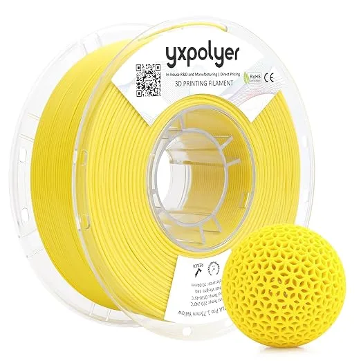 YXPOLYER YXPOLYER Flexible PLA Food-Safe 92A Soft PLA 3D Printer Filament 1KG for Printing Dog Chew Toys and Highly Elastic Bouncy Airless Basketball Pet Ball, Yellow