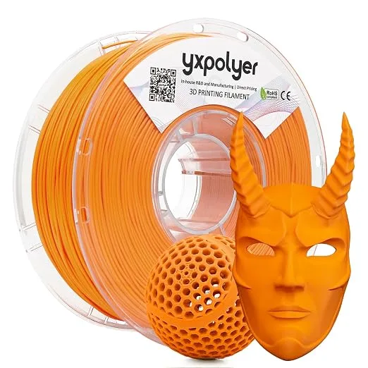 YXPOLYER YXPOLYER Flexible PLA Soft Food-Grade Flex PLA Pro 3D Printer Filament for Printing Halloween Costumes Mask for Adult and Kids, Bouncy Airless Basketball, High-Elastic Pet Toys 1KG Orange