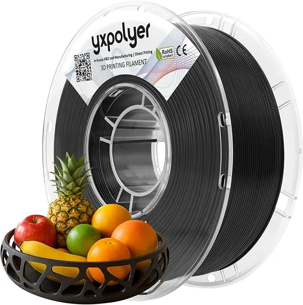YXPOLYER YXPOLYER PLA Filament Food Grade 1kg for 3D Printing, PLA+ Black 3D Printer Filament with Transparent AMS-Compatible Filament Spool