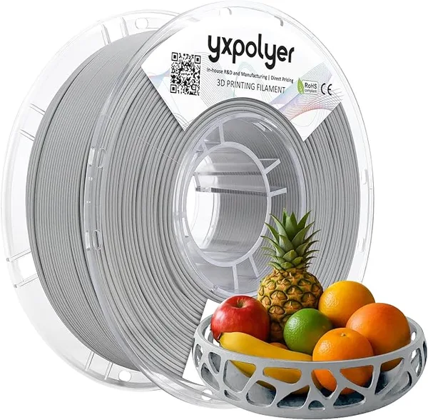 YXPOLYER YXPOLYER PLA Filament Food Grade 1kg for 3D Printing, PLA+ 3D Printer Filament with Transparent AMS-Compatible Filament Spool, Cool Gray