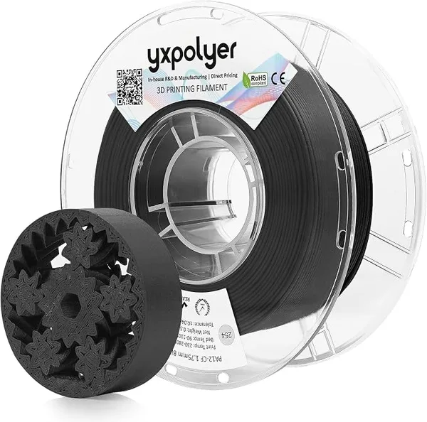 YXPOLYER yxpolyer Nylon Carbon Fiber Filament PA12-CF 3D Printing Filament 500g with AMS-Compatible PC Heat-Resistant Spool