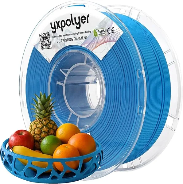 YXPOLYER YXPOLYER PLA Filament Food Grade 1kg for 3D Printing, PLA+ 3D Printer Filament with Transparent AMS-Compatible Filament Spool, Azure Blue