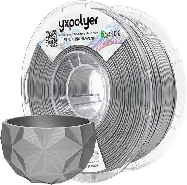 YXPOLYER YXPOLYER PLA Filament Food Safe 1kg for 3D Printing Tableware, PLA+ Metallic Look Silver for Christmas Tree Ornaments, Up to/s High Speed Printing