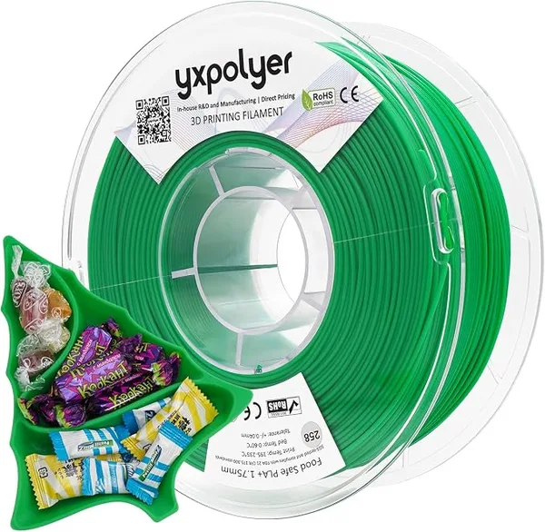 YXPOLYER YXPOLYER PLA Filament Food Grade 1kg for 3D Printing, PLA+ Green Food Safe 3D Printer Filament AMS-Compatible Christmas Tree Green