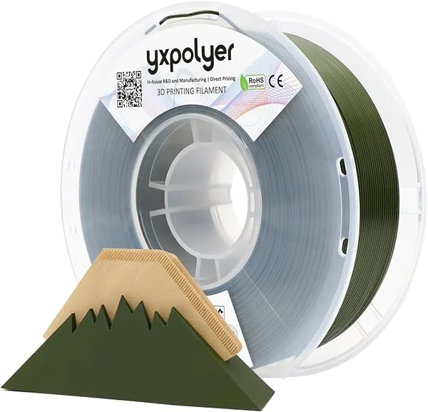 YXPOLYER PLA Plus Filament, Olive Green, Food-Contact PLA Material, AMS-Compatible 3D Printer Filament, Food-Grade Low Odor for Home Use, Tough PLA+ for High-Speed Printing, 1kg