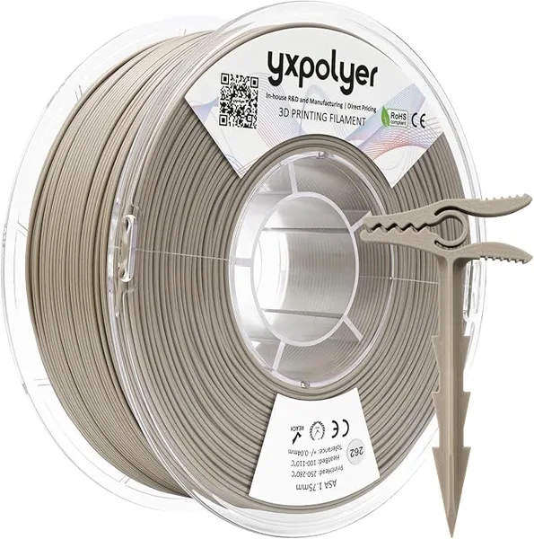 YXPOLYER ASA Filament, Grey Beige, UV Resistant Weather Resistant 3D Printer Filament, Heat Resistant up to 96°C, Low Odor, Strong Layer Adhesion for Outdoor Functional Parts, 1kg Spool