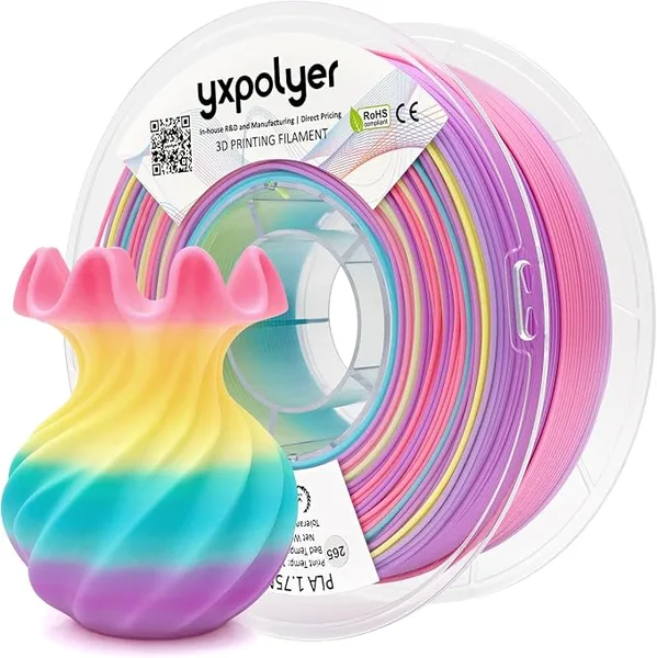 YXPOLYER YXPOLYER Matte PLA Filament Rainbow 4 Colors Pink Purple Blue Yellow | Multicolor Pastel Around 40g Color Changing, Easy to Print, Beginner-friendly, Smooth Gradient Flawless Appearance