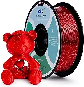 ZIRO ZIRO Glitter PLA Filament, Semi-Transparent PLA Base, 3D Printer Filament Shiny Sparkle Material with Glitter, Twinkle Series 1KG Spool, fit Most FDM 3D Printers, Twinkling Red