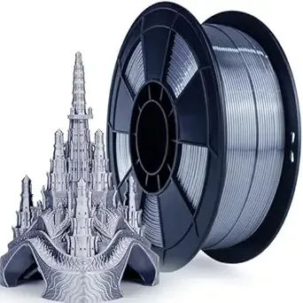 ZIRO ZIRO 3D Printer Filament, Silky PLA Filament, Shining Silk 3D Printing Material, Dimensional Accuracy +/-, Fit Most Printers, Metal Glossy 1KG Spool, Silver Gray