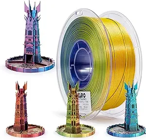 ZIRO ZIRO PLA Filament, Triple Color Coextrusion Silk 3D Printer Filament, for 3D Printer Pen, Shine Multicolor PLA Rainbow 1kg Spool, Aurora (Silky)