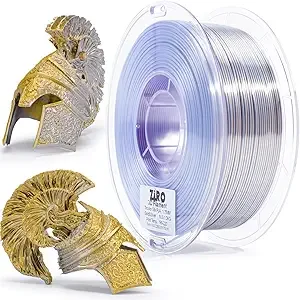 ZIRO ZIRO Dual Color Coextrusion PLA Filament, Color Change by Angle, Silk 3D Printer Filament for 3D Printer Pen, Discoloration Rainbow PLA, 2.2lbs Spool, Gold and Silver (Silky)