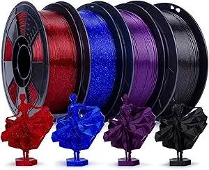 ZIRO ZIRO 4 Packs Glitter 3D Printer Filament, Twinkle and Diamond Series Bundle, Sparkling Colorful 3D Material, Dimensional Accuracy +/-, Fit Most FDM 3D Printer, 2.2lbs x 4 Spool