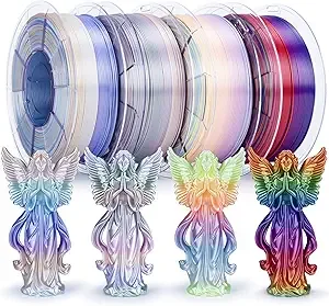 ZIRO ZIRO Silky Fast Color Change PLA 4 Pack Color Gradient Filament Bundle, Glossy Rainbow PLA Filaments, Fit Most 3D Printers and Pen, Shiny Surface 1KG X 4 Spool