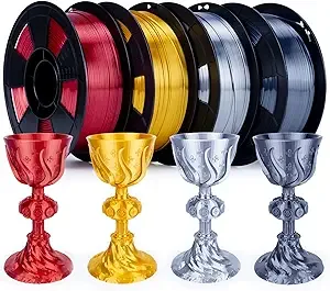 ZIRO ZIRO Silk PLA Filament Bundle, 4 Packs1. 3D Printing Filament Shiny, Glossy PLA for 3D Printing Metal-Like Surface Rich Color Spool, 1KG x 4 Spool, Silver, Red, Gold, Silver Black
