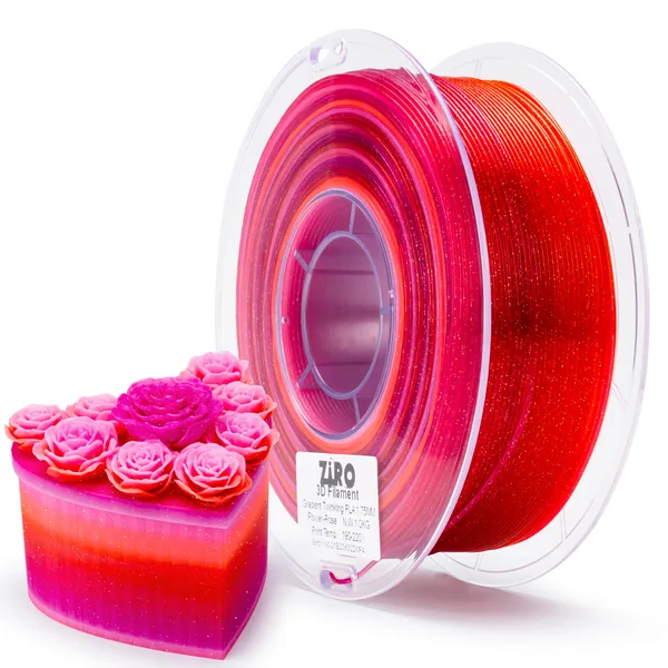 ZIRO ZIRO Fast Gradient Twinkling Translucent PLA Filament, Flower Series-Rose