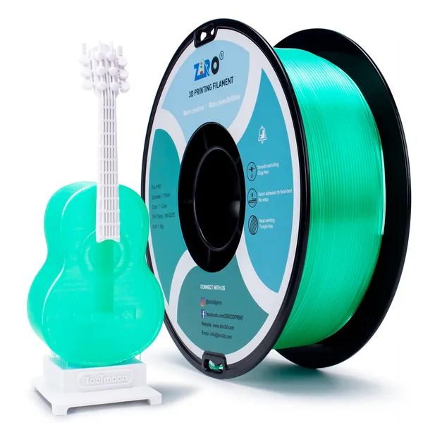 ZIRO ZIRO Translucent PLA Filament, Translucent Cyan